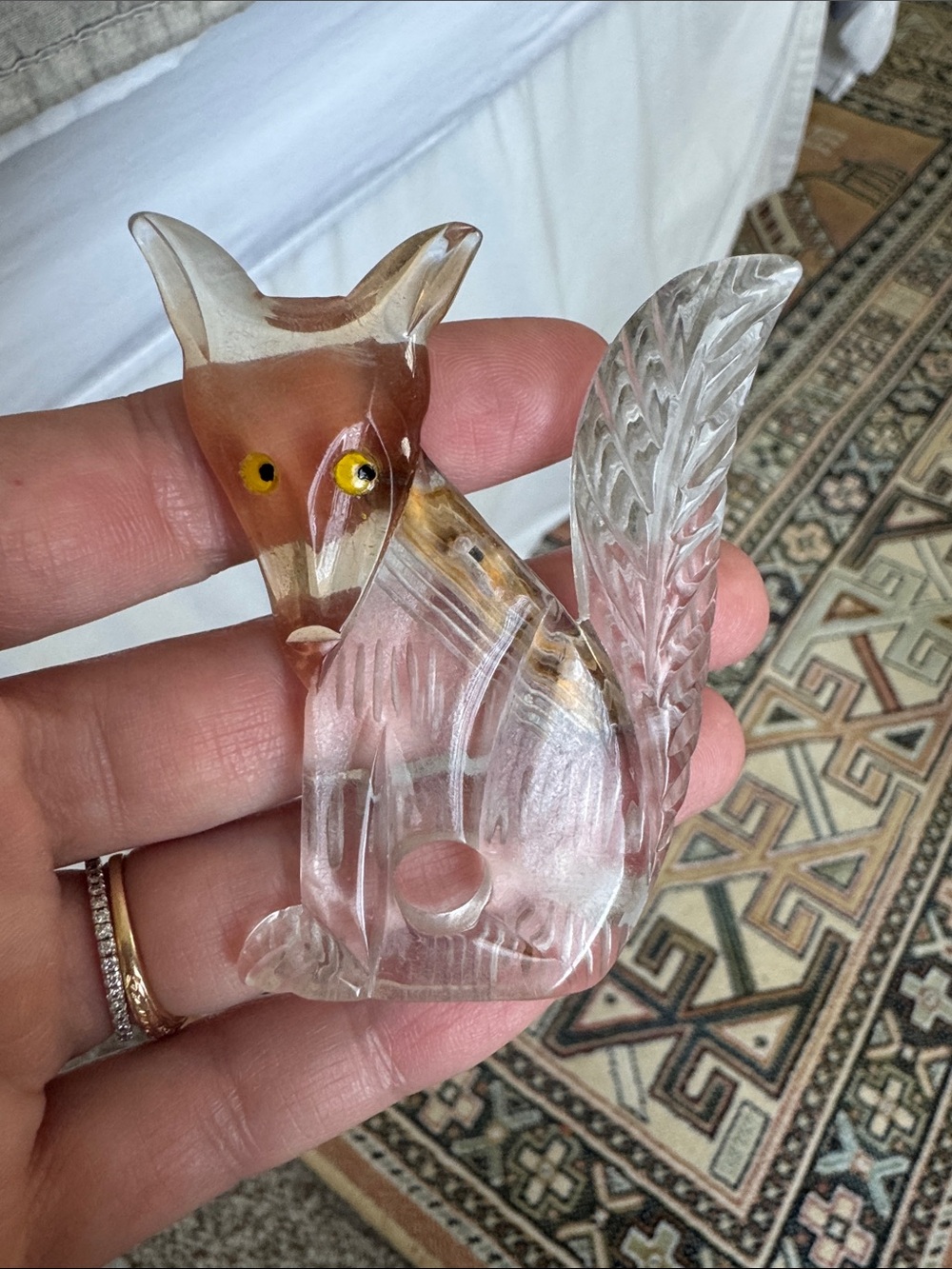 Lucite Carved Fox Pin / Brooch, 1940s Costume Jewelry